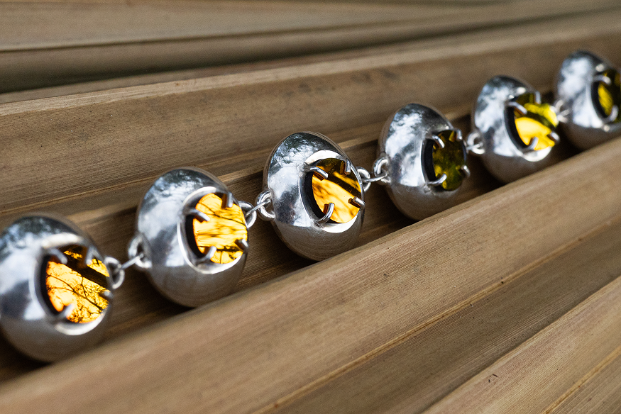Close view of the sunglass lenses and silver settings